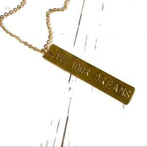 Live Your Dreams Gold Charm Long Necklace